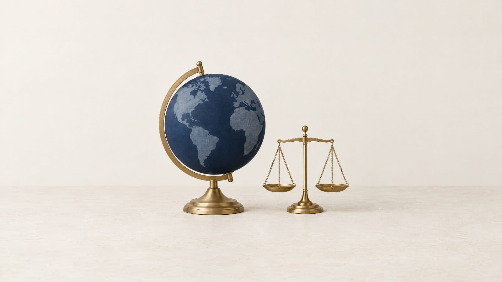 Un mappamondo accanto a una bilancia in equilibrio: crescere a livello internazionale con un occhio al margine.